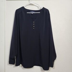 Land's End The Outfitters Women's Blouse Navy Blue Size 28W Lightweight